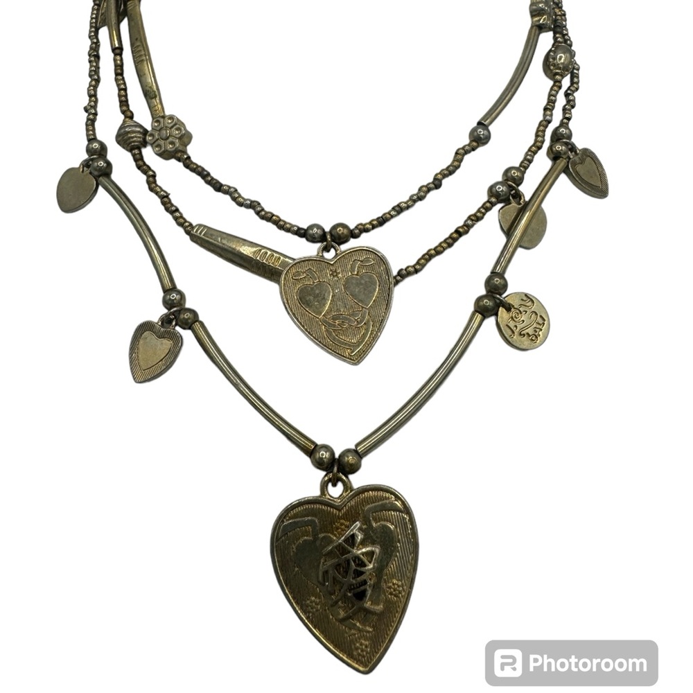 Joy Bali Triple Strand Charm Necklace Gold Plated Heart